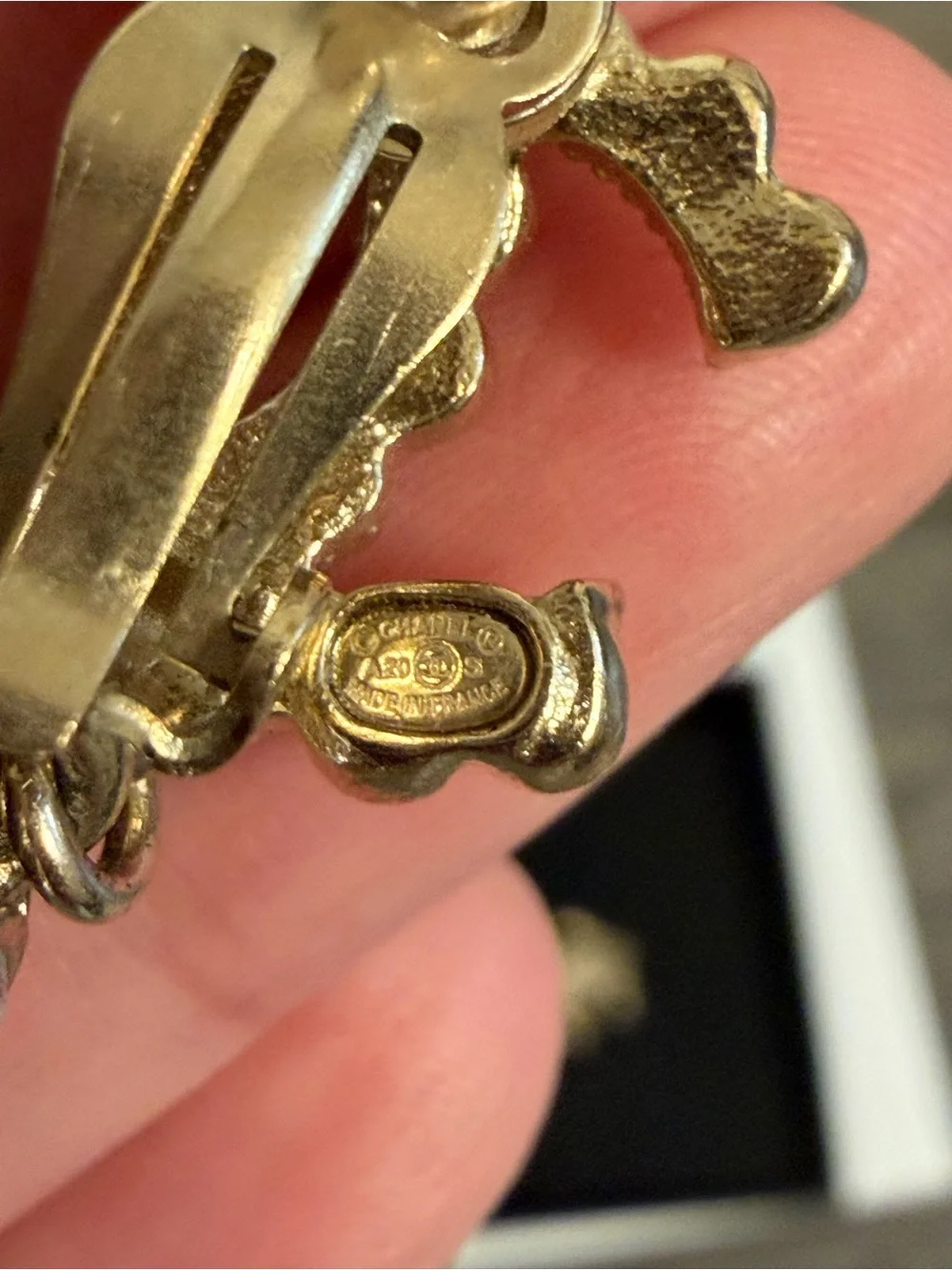 CHANEL Gold and Silver Crystal CC Teardrop Clip On Dangle Earrings